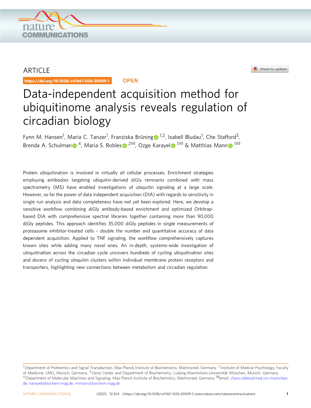 Data-Independent Acquisition Method for Ubiquitinome Analysis Reveals Regulation of Circadian Biology