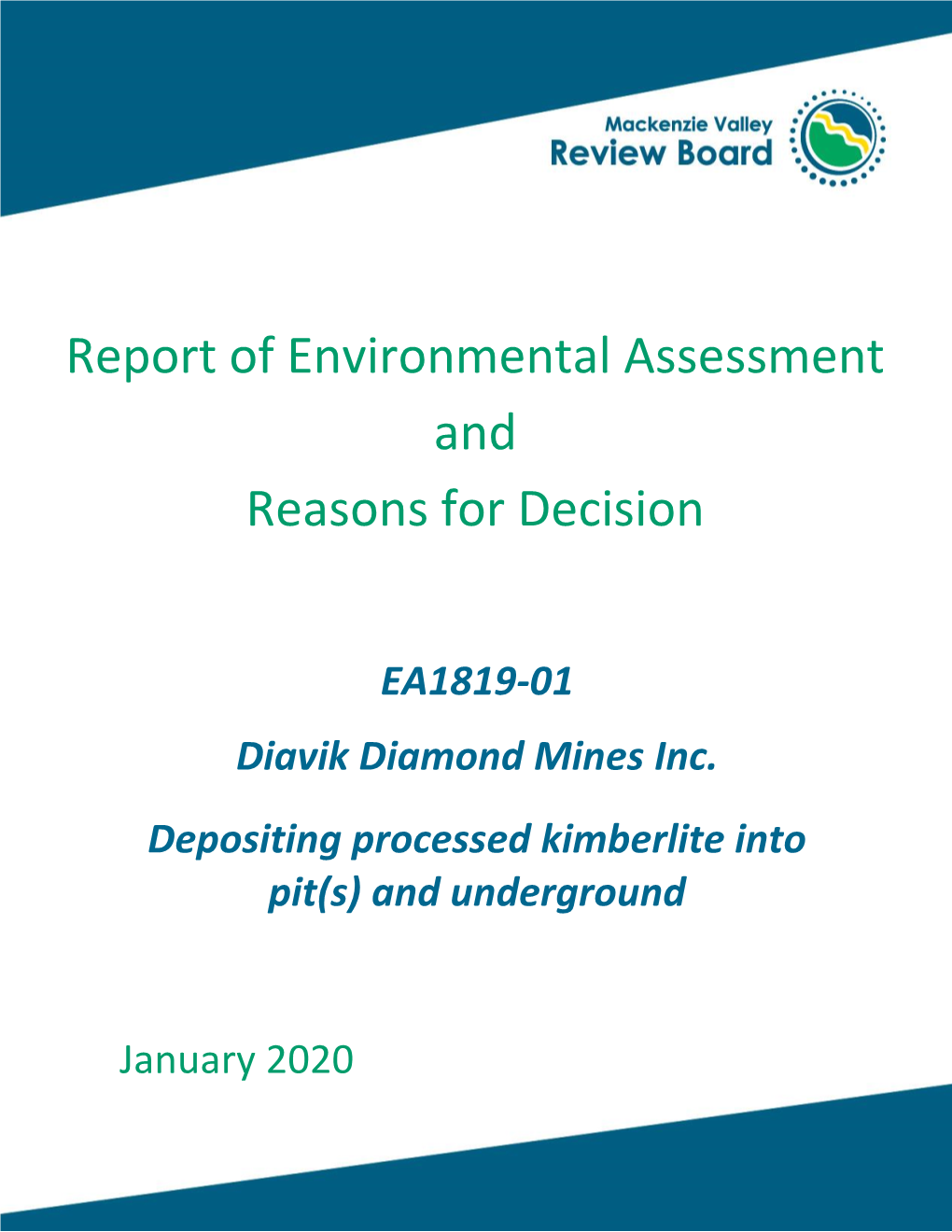 Report of Environmental Assessment and Reasons for Decision