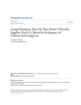 Gang Definitions, How Do They Work?: What the Juggalos Teach Us About the Inadequacy of Current Anti-Gang Law Zachariah D