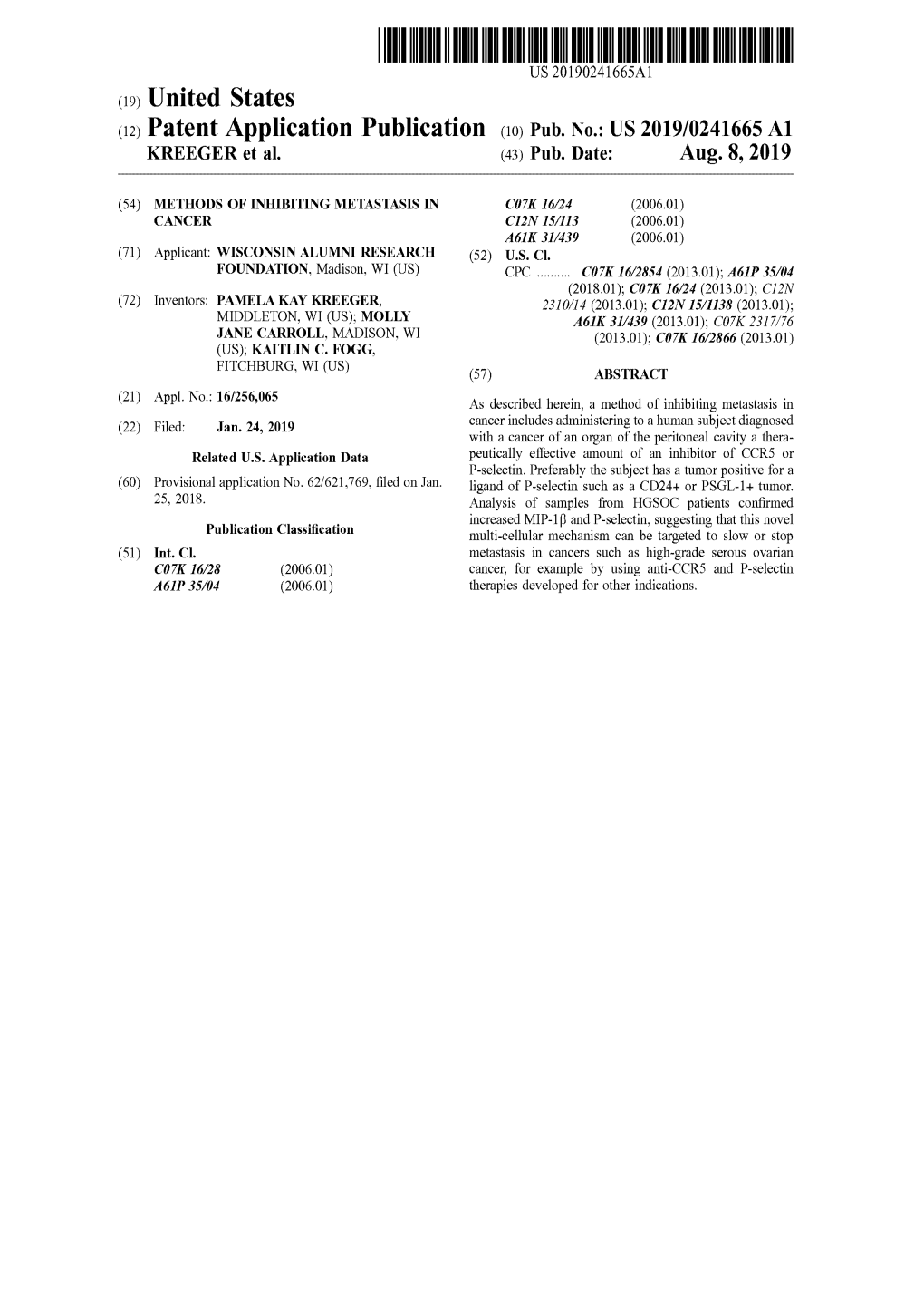 C19) United States 02) Patent Application Publication (10) Pub