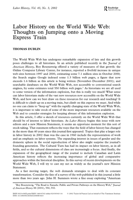Labor History on the World Wide Web: Thoughts on Jumping Onto a Moving Express Train