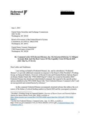Comment Letter of Federated Hermes, Inc. on Structural Reforms to Mitigate Systemic Risk and the Root Causes of the Liquidity Crisis of March 2020 (SEC File No