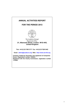 Annual Activities Report for the Period 2013
