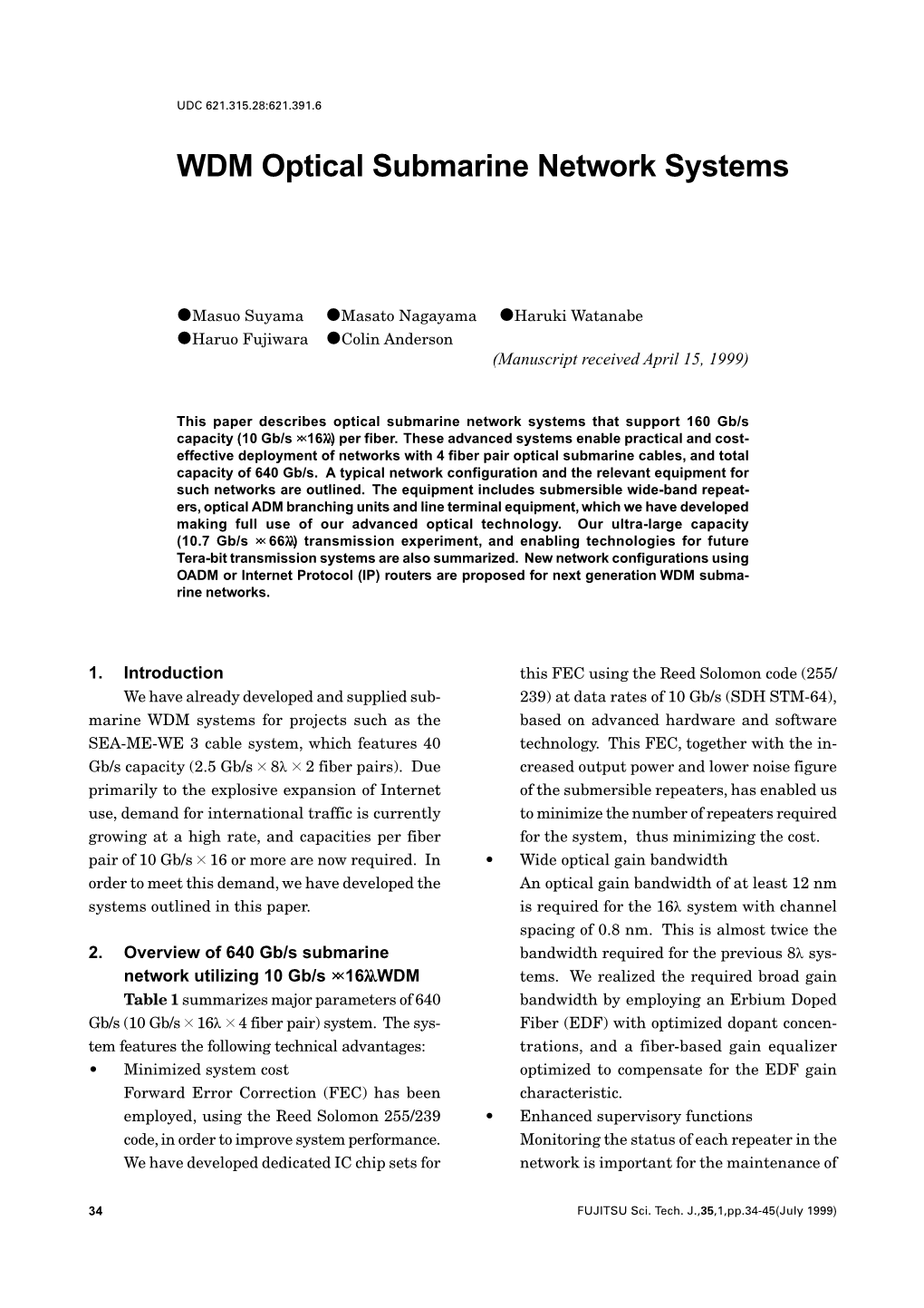 WDM Optical Submarine Network Systems