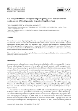 Zootaxa,Get an Eyeful of This: a New Species of Giant Spitting Cobra From