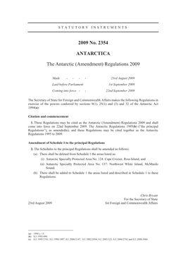 2009 No. 2354 ANTARCTICA the Antarctic (Amendment) Regulations