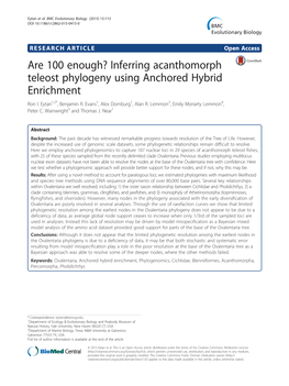 Inferring Acanthomorph Teleost Phylogeny Using Anchored Hybrid Enrichment Ron I