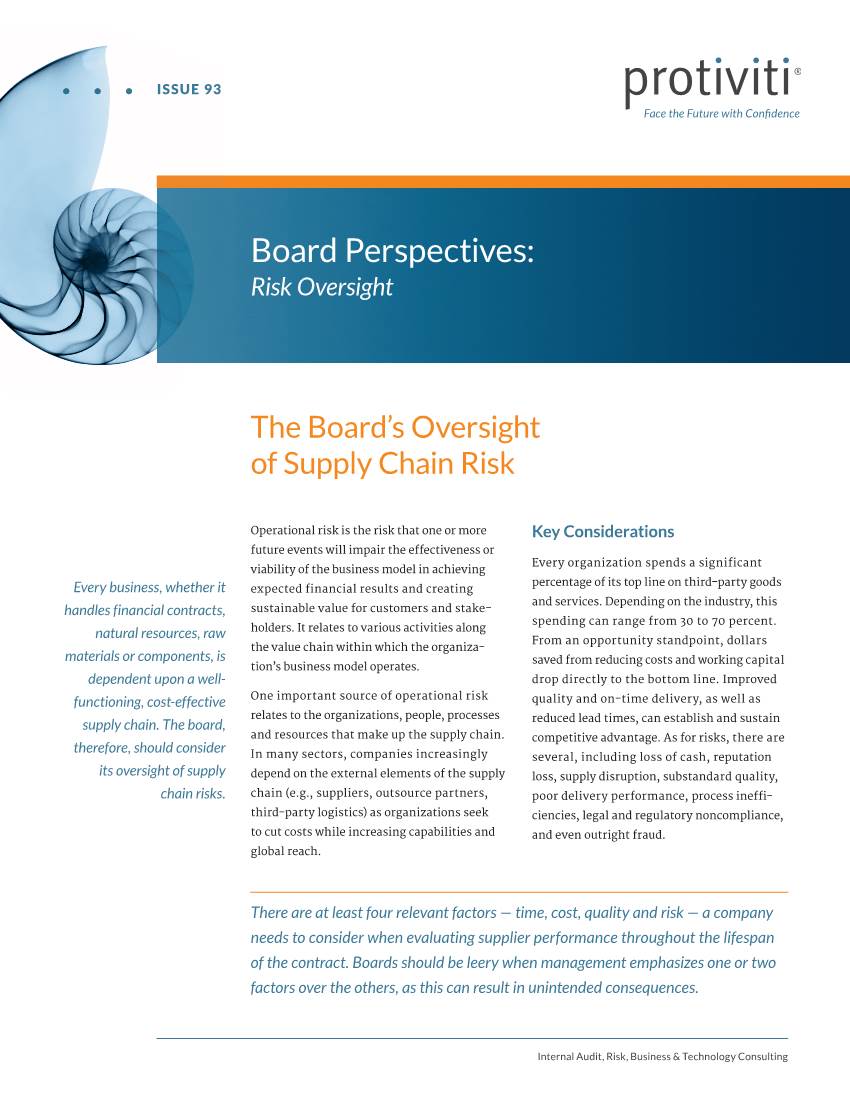 The Board's Oversight of Supply Chain Risk