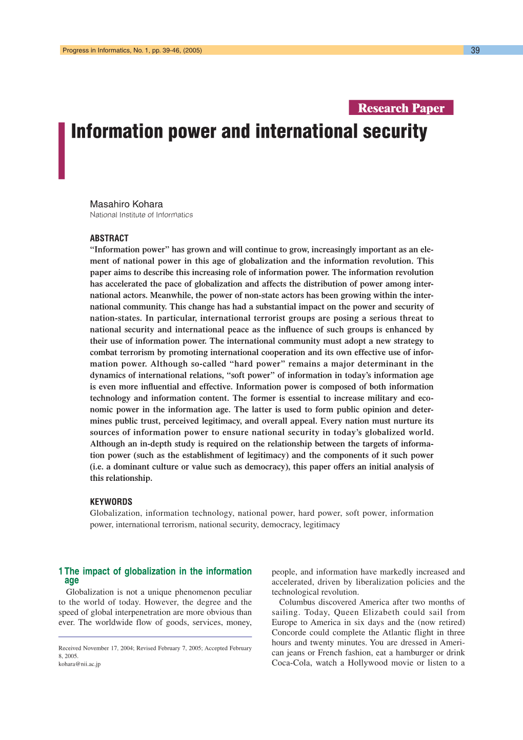 Information Power and International Security
