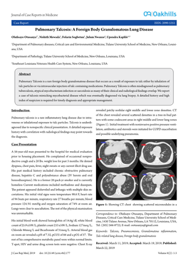 Pulmonary Talcosis: a Foreign Body Granulomatous Lung Disease