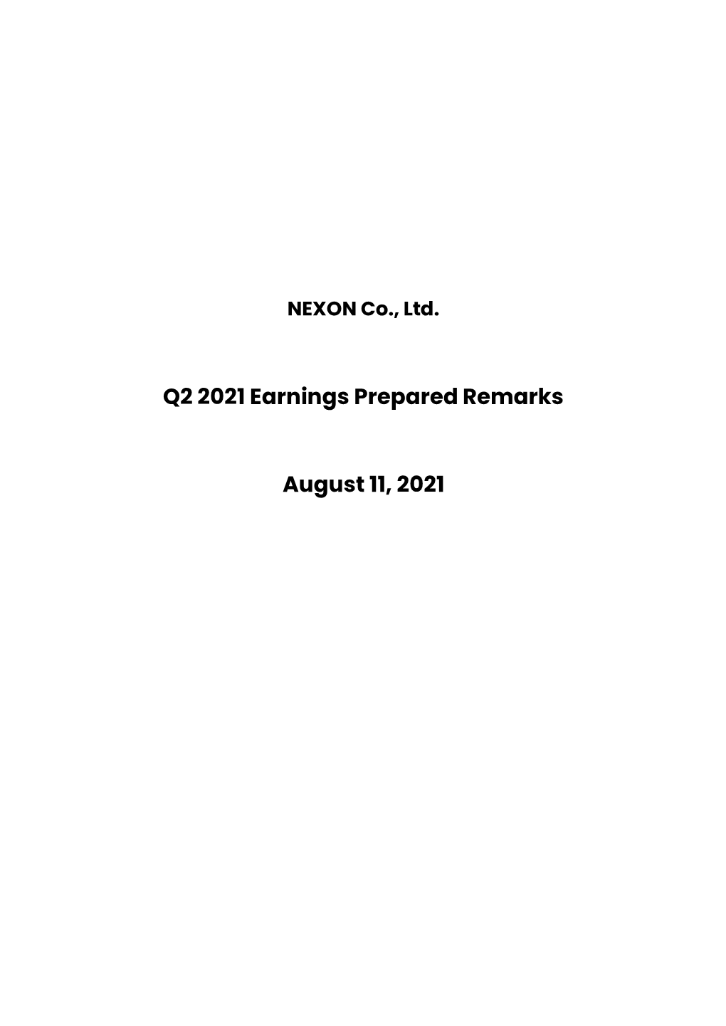 Q2 2021 Earnings Prepared Remarks