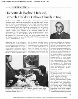 Iraq's Patriarch Raphael I Bidawid