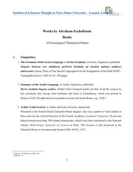 Works by Abraham Ecchellensis Books (Chronological Thematical Order)