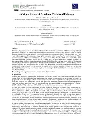 A Critical Review of Prominent Theories of Politeness