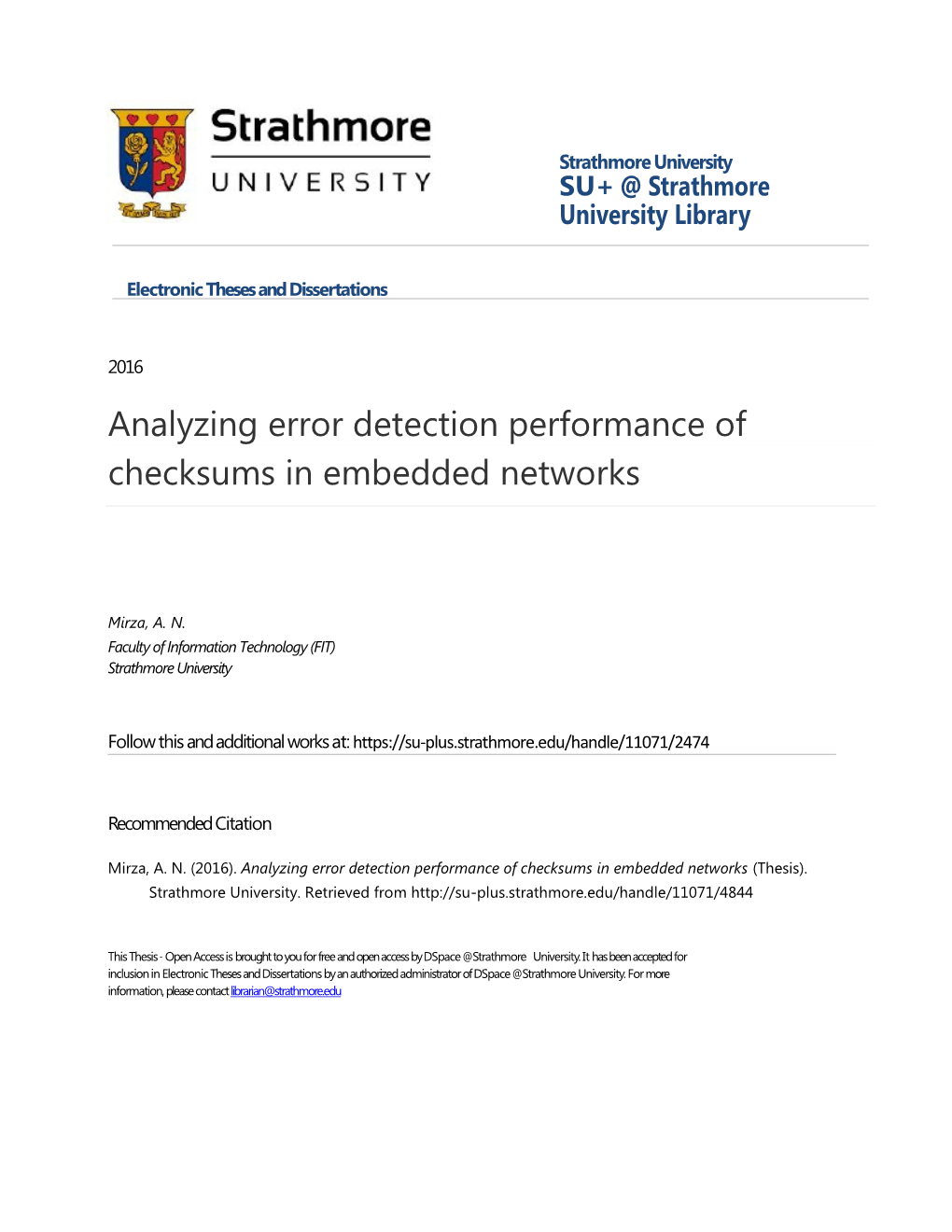 Analyzing Error Detection Performance of Checksums in Embedded Networks