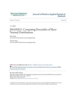 JMASM25: Computing Percentiles of Skew-Normal Distributions," Journal of Modern Applied Statistical Methods: Vol