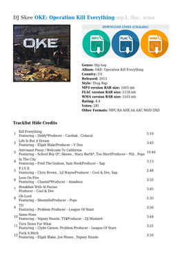 DJ Skee OKE: Operation Kill Everything Mp3, Flac, Wma
