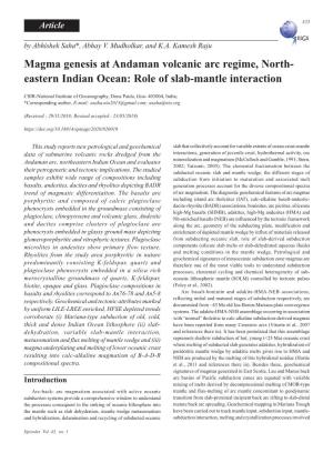 Magma Genesis at Andaman Volcanic Arc Regime, North- Eastern Indian Ocean: Role of Slab-Mantle Interaction