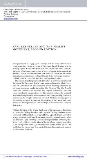 Karl Llewellyn and the Realist Movement, Second Edition