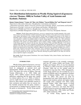 New Distribution Information on Woolly Flying Squirrel (Eupetaurus Cinereus Thomas, 1888) in Neelum Valley of Azad Jammu and Kashmir, Pakistan