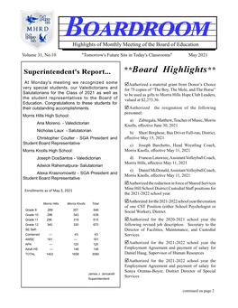 May 2021 Board Highlights.Indd