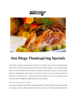San Diego Entertainer / San Diego Thanksgiving Specials