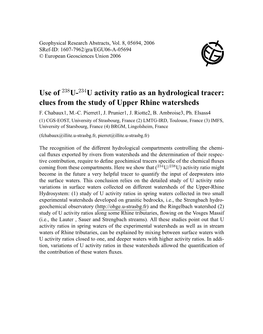 Use of 238U-234U Activity Ratio As an Hydrological Tracer: Clues from the Study of Upper Rhine Watersheds F