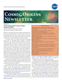 Cosmic Origins Newsletter, March 2016, Vol. 5, No. 1