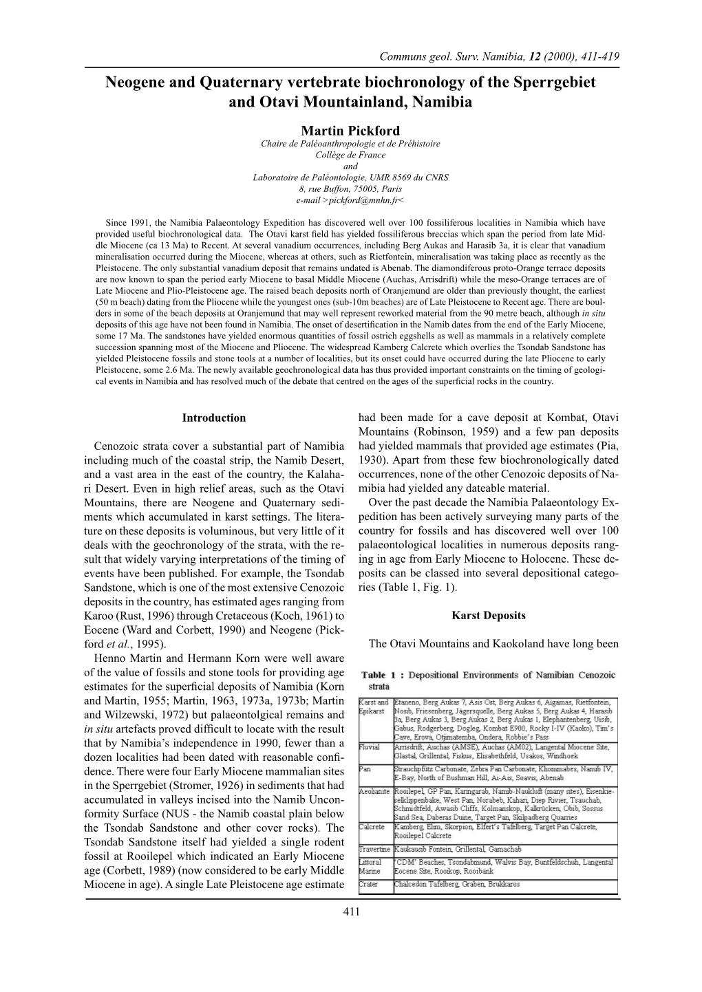 Neogene and Quaternary Vertebrate Biochronology of the Sperrgebiet