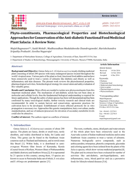 Phyto-Constituents, Pharmacological Properties and Biotechnological