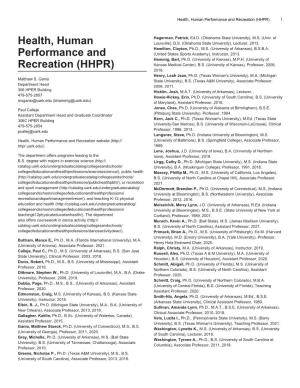 Health, Human Performance and Recreation (HHPR) 1