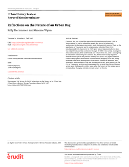 Reflections on the Nature of an Urban Bog Sally Hermansen and Graeme Wynn