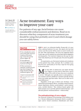 Acne Treatment: Easy Ways Hospital Family Medicine Residency Program, French Camp, Calif to Improve Your Care Ttnguyen@Sjgh.Org