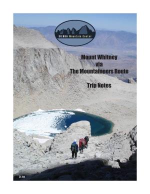 Mount Whitney Via the Mountaineers Route Trip Notes