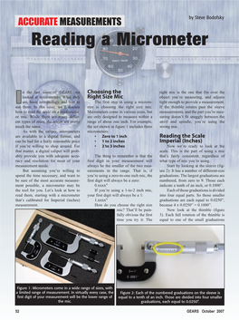 ACCURATE MEASUREMENTS Reading a Micrometer