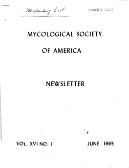 MYCOLOGICAL SOCIETY of AMERICA NEWSLETTER Val