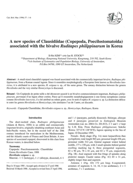 A New Species of Clausidiidae (Copepoda, Poecilostomatoida) Associated with the Bivalve Ruditapes Philippinarum in Korea