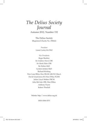 The Delius Society Journal Autumn 2012, Number 152