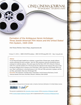 Formation of the Ambiguous Heroic Archetype: Three Jewish-American Film Actors and the United States’ Film System, 1929-1948