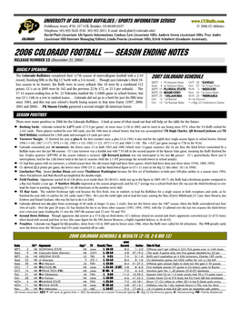 2006 COLORADO Football — SEASON ENDING NOTES RELEASE NUMBER 13 (December 23, 2006)