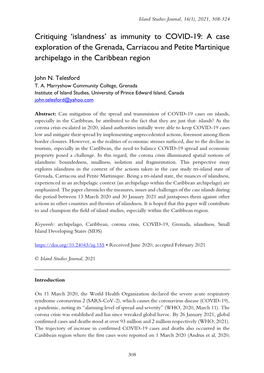 As Immunity to COVID-19: a Case Exploration of the Grenada, Carriacou and Petite Martinique Archipelago in the Caribbean Region