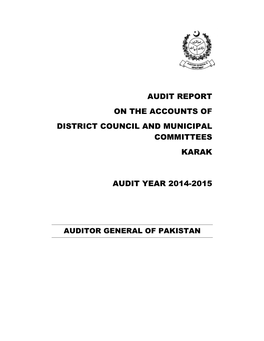 Audit Report on the Accounts of District Council and Municipal Committees Karak