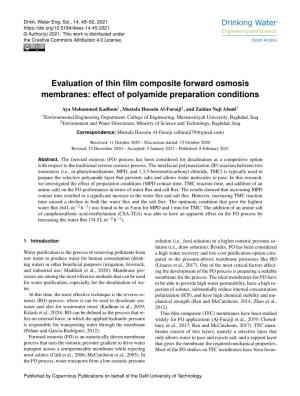 Evaluation of Thin Film Composite Forward Osmosis Membranes
