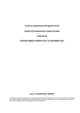 Credicorp Capital Asset Management Fund Société D'investissement À Capital Variable Luxembourg AUDITED ANNUAL REPORT AS AT