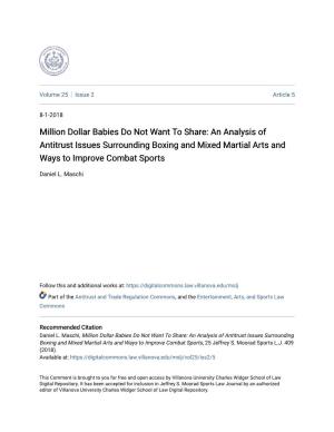 Million Dollar Babies Do Not Want to Share: an Analysis of Antitrust Issues Surrounding Boxing and Mixed Martial Arts and Ways to Improve Combat Sports