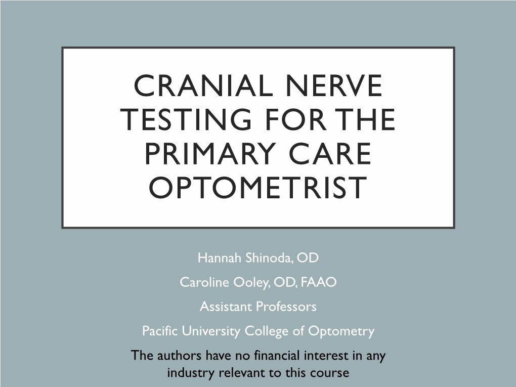 Cranial Nerve Testing Revised Small