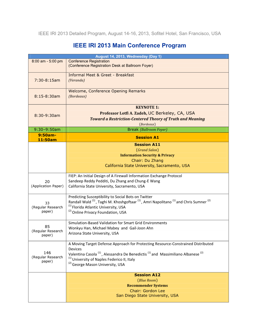 IEEE IRI 2013 Main Conference Program