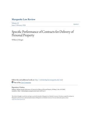 Specific Performance of Contracts for Delivery of Personal Property