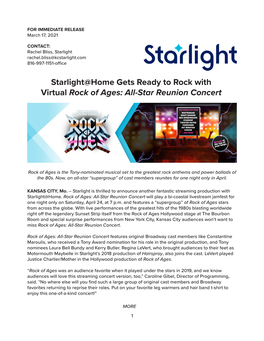 Starlight@Home Gets Ready to Rock with Virtual Rock of Ages: All-Star Reunion Concert