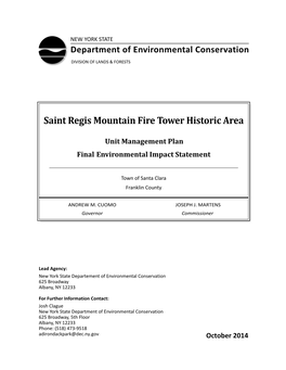 Saint Regis Fire Tower Historic Area Unit Management Plan